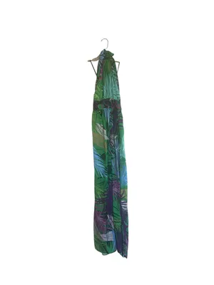 ZARA NWOT Tropical Leaf-print Halter Wide-leg Jumpsuit Green XS thumbnail 9