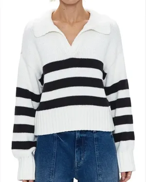 Pistola Arlo Womens Striped Polo Sweater Black White Xs thumbnail 1