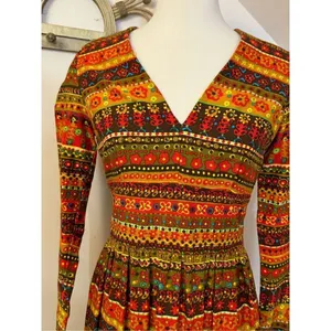 Vintage Groovy Floral Bark/ Lava Cloth Handmade Maxi Dress S/M thumbnail 2