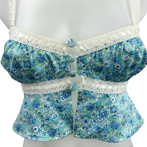 For Love & Lemons Alana Floral Print Lace Strap Cami Camisole Crop Top Size XXS thumbnail 10