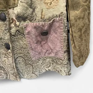 Vintage Y2K Boho Patchwork Tapestry Carpet Jacket Suede Collar Made in USA thumbnail 7