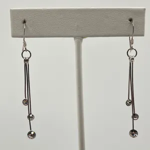 925 Sterling Silver Triple Strand Rhinestone Drop Earrings‎ Linear Tiered Dangle thumbnail 5