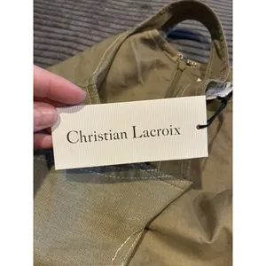 Christian Lacroix Square Neckline Sage Green Mini Dress Size Med NWT Linen Blend thumbnail 6