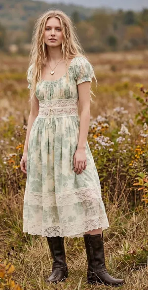 Free People Ethereal Dainty Cottage Lace Honeysuckle Floral Midi Dress Medium thumbnail 1