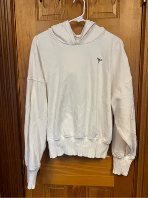 Aerie Cream Coquette Ribbon Bow Cropped Hooded Sweatshirt Size M thumbnail 2