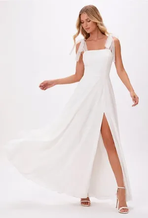 NEW Lulus Radiant Romance White Tie-Strap Maxi Dress Sz Large Wedding Bridal thumbnail 1