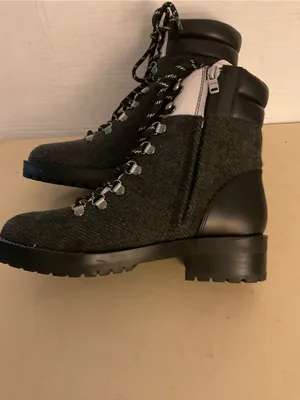Coach women gray tweed black leather combat boots US 6 thumbnail 9