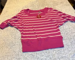 Poor women's size smallPink White‎ Striped Dolman Sleeve Sweater NWT thumbnail 1