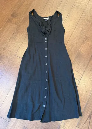 Universal Thread Black Midi Button-Front Tie-Neck Dress Size XS - C26-033 thumbnail 1