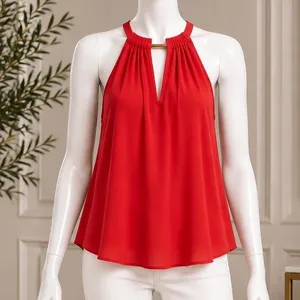 Michael Kors Womens Halter Top Coral Ruffle Hem Keyhole Neck Large thumbnail 1