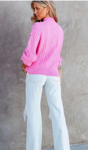 VICI NEW -CHANTEL CABLE KNIT PULLOVER SWEATER - PINK thumbnail 5