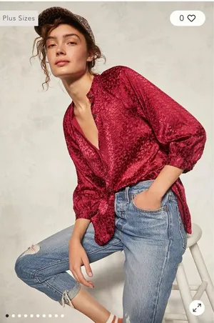 Anthropologie Susanna Velvet Deep Red Patterned B/D Blouse | Small thumbnail 1