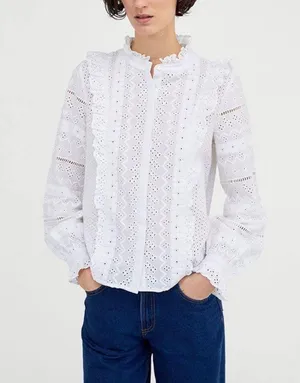 ZARA Cottage Core Eyelet Embroidered Button Down Top  thumbnail 1