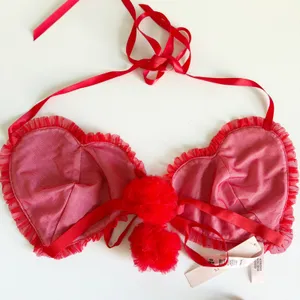 NWT Victoria's Secret Womens Red Satin Heartbreaker Pom Sexy Lingerie Set M-DD thumbnail 8