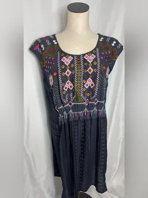 One September M Anthropologie Tunic Dress Boho Embroidered Festival Mini Beach thumbnail 4