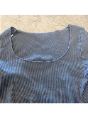 Brandy Melville Navy Ribbed Crop Top Long Sleeve XS One Size thumbnail 3