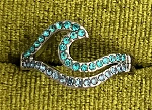 Wave Design Gorgeous Shades of Blue Gemstones Titanium Steel Statement Band S 6 thumbnail 1
