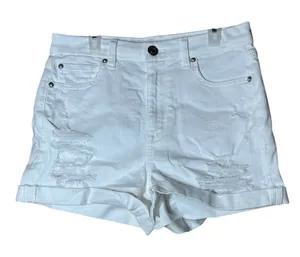 American Eagle White Curvy Hi Rise Shortie‎ Denim Shorts Distressed Size 6 thumbnail 1