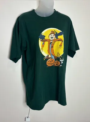 Fruit of the Loom Vintage scarecrow fall Halloween decor Green T‑Shirt top size large thumbnail 1