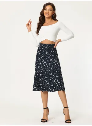 Allegra K Floral Midi Skirt thumbnail 3