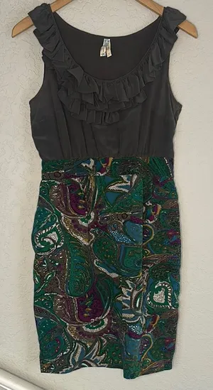 Vintage Anthropologie Maeve Brown Silk Dress Artsy Indie Cocktail Ruffle Front thumbnail 1
