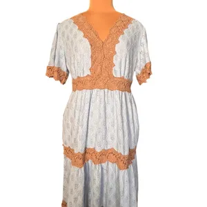 Davi & Dani Blue Lace Trim Tiered Maxi Dress Cottagecore Boho Dress Romantic thumbnail 4