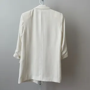 ZARA Office Siren Academia Clean Ruched Sleeve Shawl Lapel Blazer XS White thumbnail 6