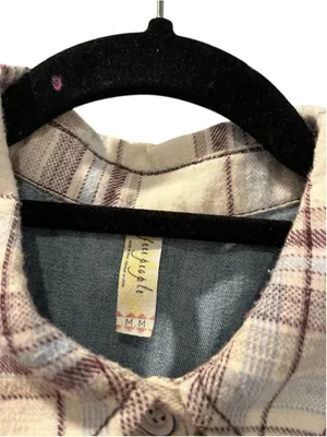 Free People Road Trip Getaway Plaid Flannel Denim Button Up Shirt Size Medium thumbnail 3