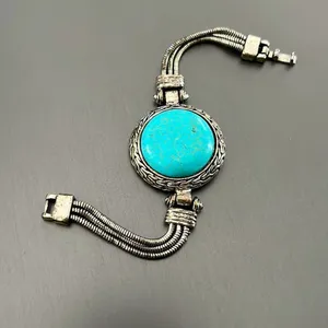 Boho Western Faux Turquoise Bracelet and Gold and Silver Tone Earrings thumbnail 3