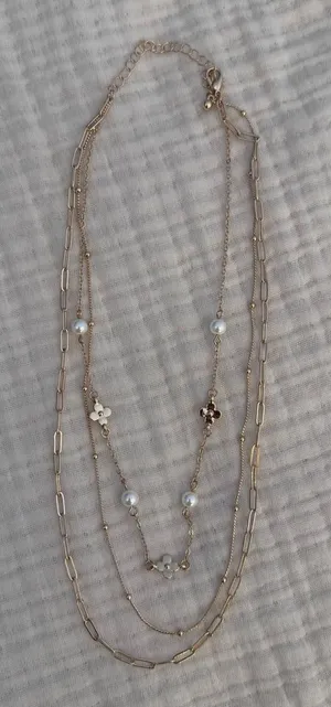 Gold-Tone Multi-Layer Stacked Chain Necklace With Faux Pearls & Heart Charms thumbnail 1