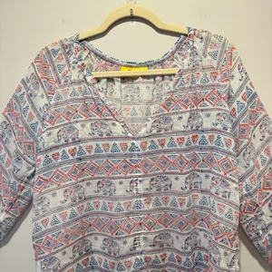 Roberta Roller Rabbit Elephant Print‎ Gauze Lightweight V-neck Blouse Top Medium thumbnail 4