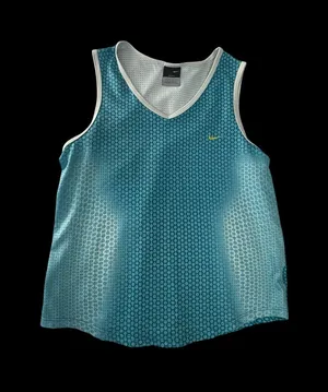 Nike Teal Blue Mesh Athletic Tank with Yellow Swoosh thumbnail 1