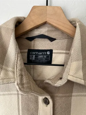 Carhartt Loose Fit Heavyweight Duck Shacket Plaid Oatmeal Size Small thumbnail 6
