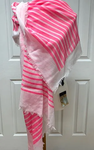 Steve Madden‎ Pink and White Striped Oversized Scarf or Wraps - 74"x40" - NEW. thumbnail 1
