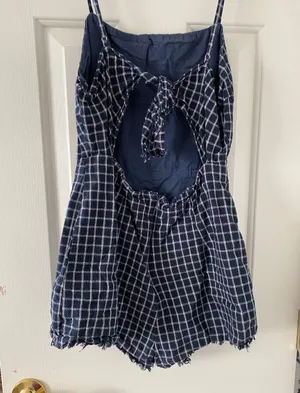 quiet storm navy blue plaid romper  thumbnail 2