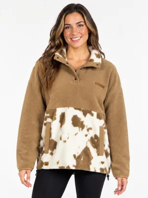 Simply Southern Cow Print Sherpa Pullover L thumbnail 1