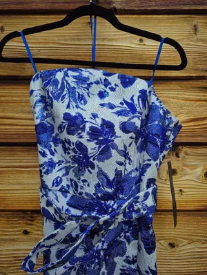 NWT Adrianna Papell Aidan Mattox Blue Floral Jacquard Gown Size 10 thumbnail 7