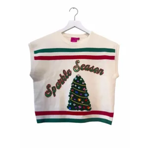 NWT Queen of Sparkle Sparkle Season Christmas Tree Sweater Vest Cream XS thumbnail 2