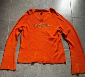 vintage embroidered U.S. Polo Assn. Bright Orange V-Neck Ribbed Knit Sweater thumbnail 1