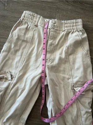 RSQ Wide Leg Baggy Pants Womens Medium Ecru Cargo Elastic Waist Cotton Utility thumbnail 12