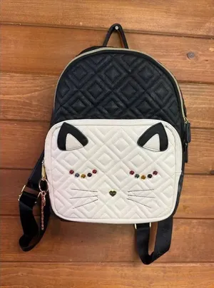 Betsey Johnson "Papparazzi" quilted backpack kitten face thumbnail 1