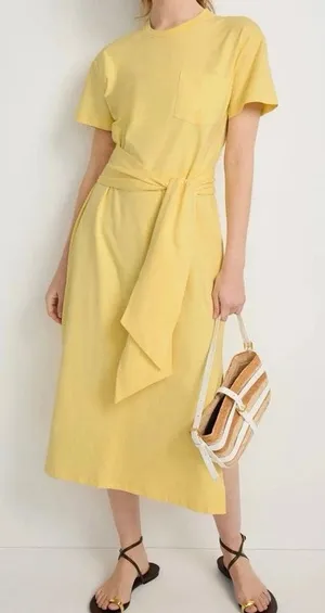 SIMKHAI Sara yellow tie waist T-Shirt Dress Large thumbnail 1