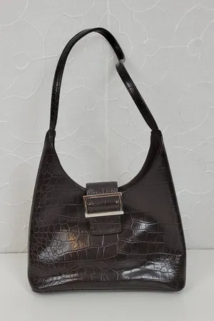 VINTAGE Nine West Women's‎ Shoulder Bag OS Brown Crocodile Embossed Single Strap thumbnail 1