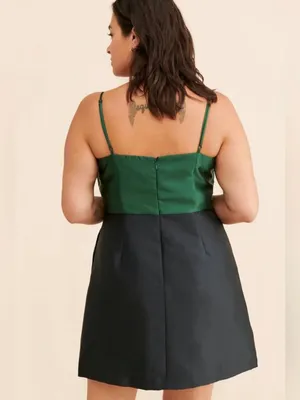 Hutch Serena Bow Emerald Green Black Satin Colorblock Tie Bustier Mini Dress 4 thumbnail 11