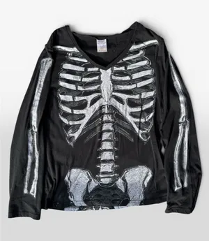 Spirit Rhinestone Skeleton Black Long Sleeve Top with White Front & Back Print thumbnail 1