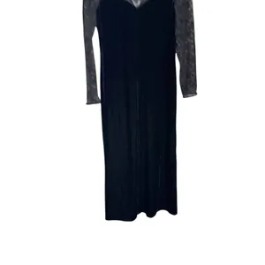 Vintage 1990s Robbie Bee Black Beaded Mesh Velvet Gothic Vampy Cocktail Dress 12 thumbnail 8