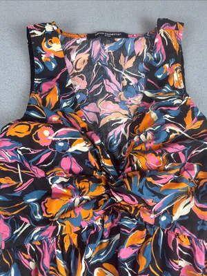 French Connection Floral Midi Dress in Black with Pink & Orange Print Size: XS thumbnail 3