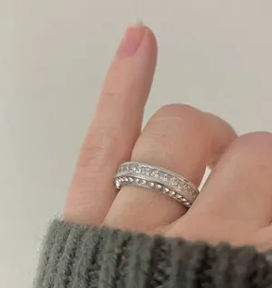 925 Channel Set Pave Silver Diamond Ring Vintage “Liene” Round Band Classic Mens Jewelry thumbnail 1