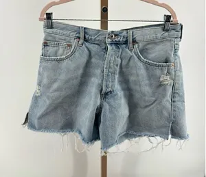 Mango MNG Andy Distressed Denim Shorts Button Fly Raw Hem Size 10 thumbnail 1