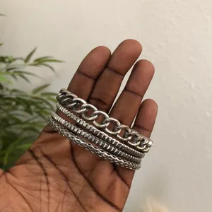 Silver tone grunge punk metal gothic whimygoth biker chain bracelet bangles jewelry for layering thumbnail 2